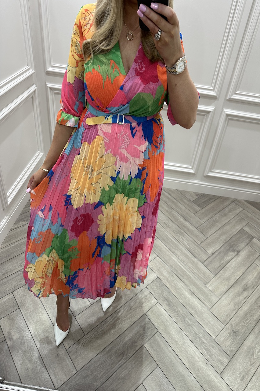 Nadya Pink Pleated Midi Dress