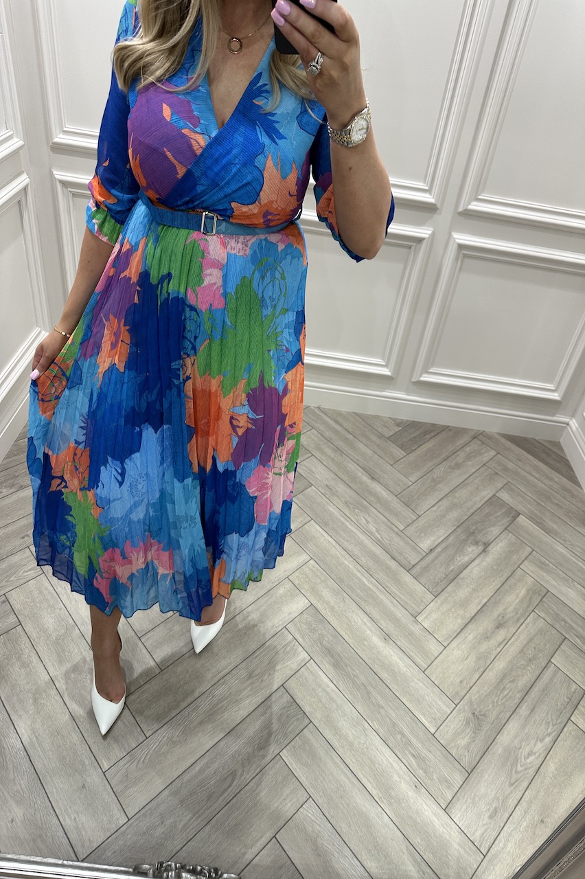 Nadya Blue Pleated Midi Dress