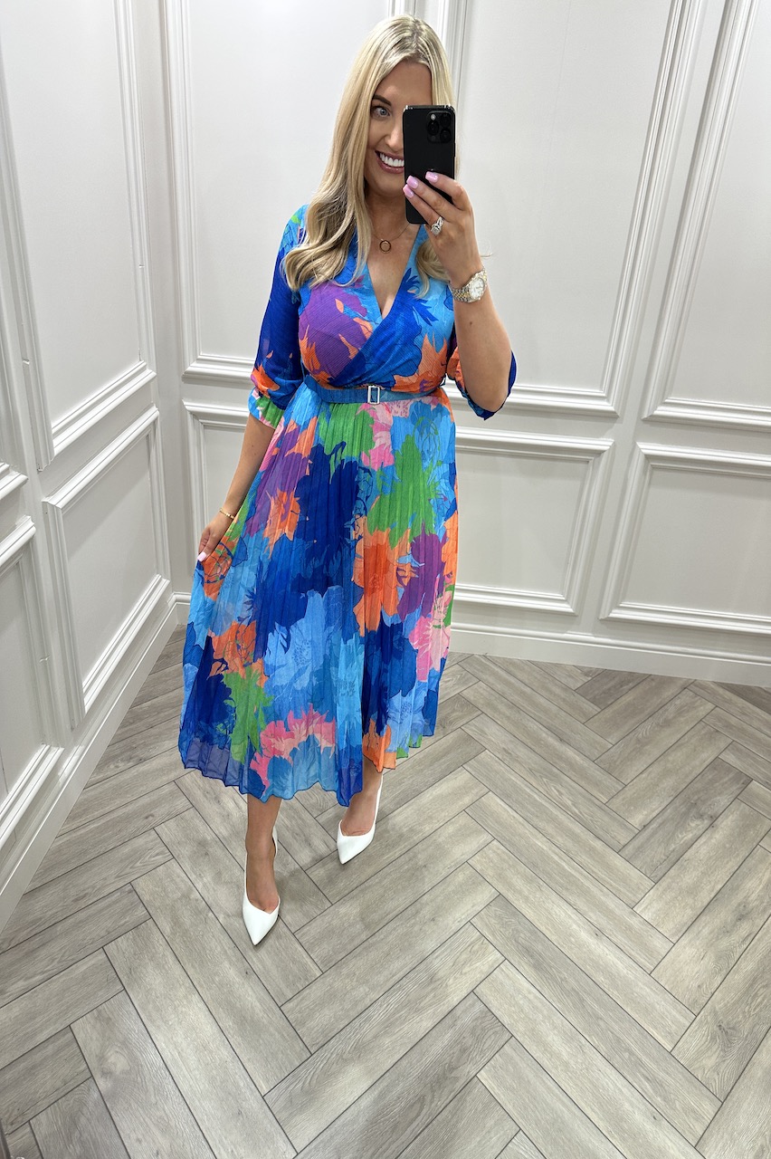 Nadya Blue Pleated Midi Dress