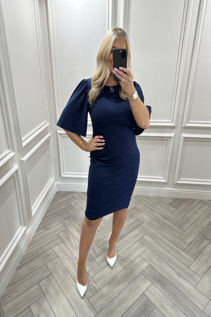 Duchess Navy Flute Sleeve Bodycon