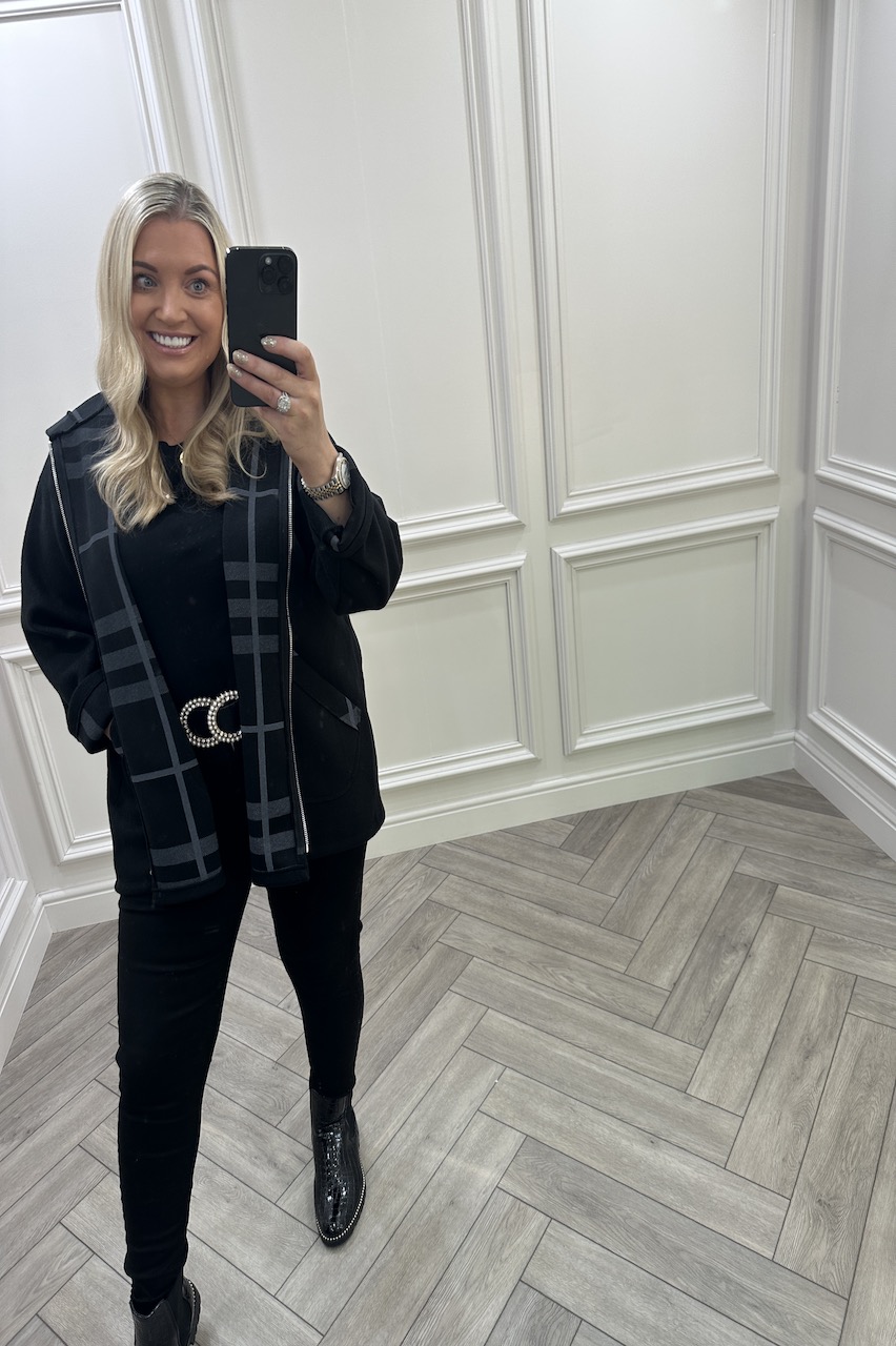 Black Bianca Check Hooded Jacket