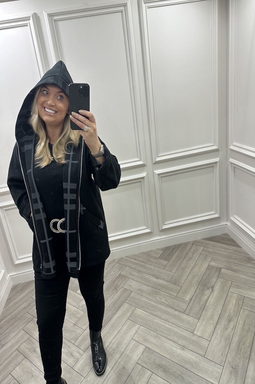 Black Bianca Check Hooded Jacket