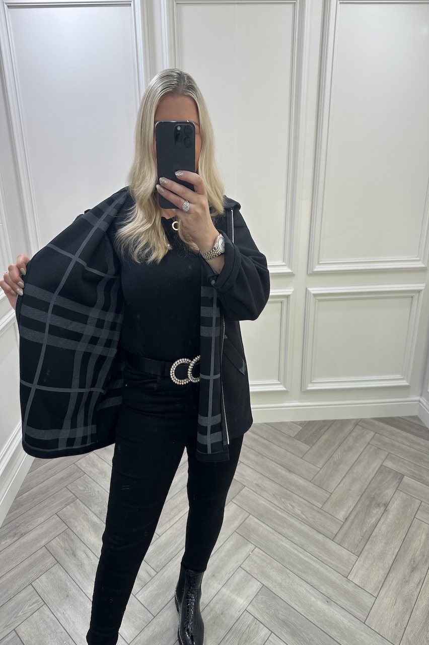 Black Bianca Check Hooded Jacket