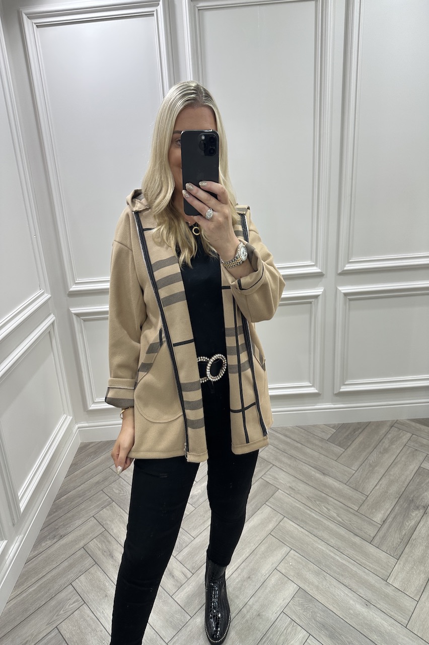 Tan Bianca Check Hooded Jacket
