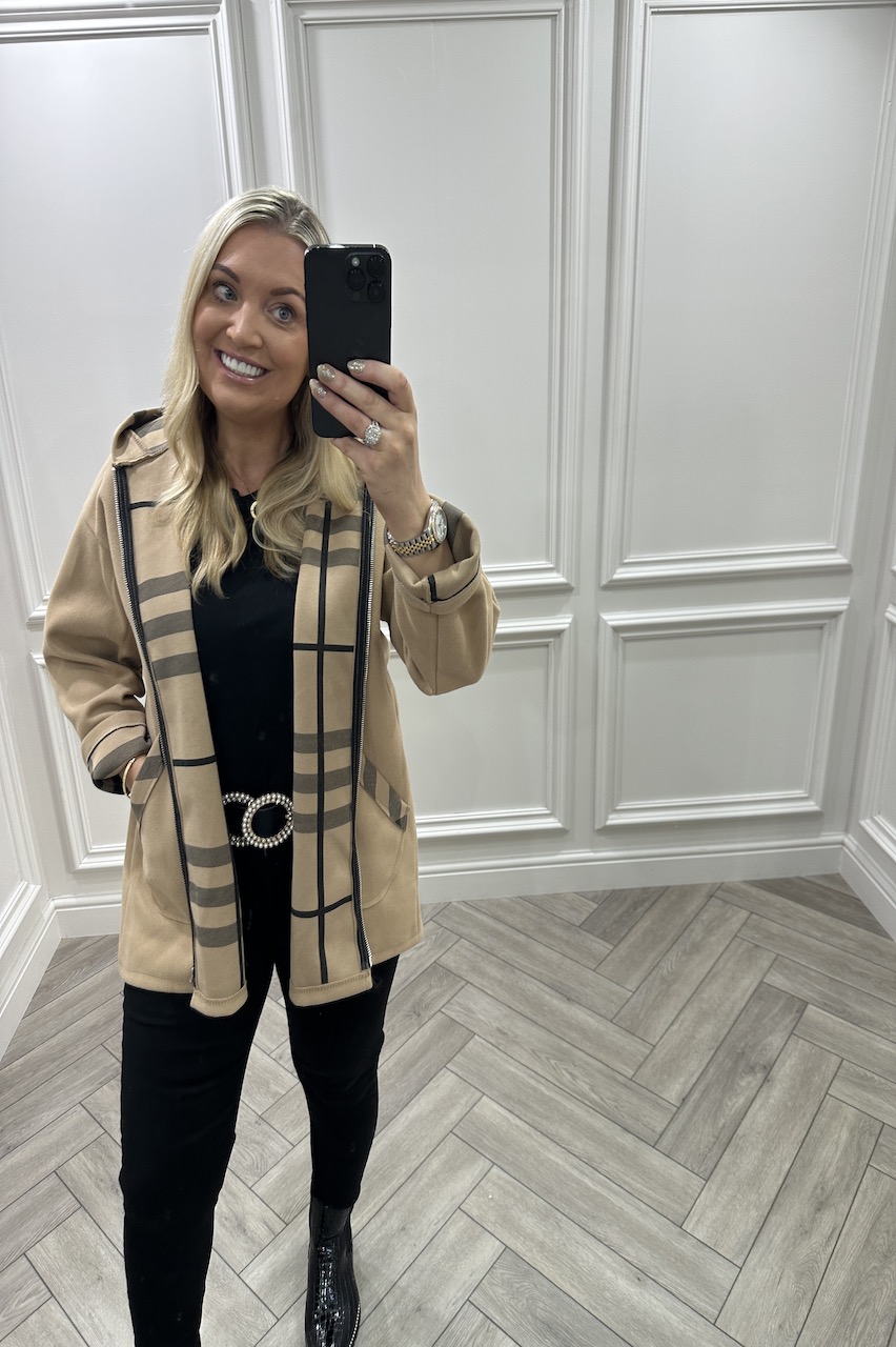 Tan Bianca Check Hooded Jacket