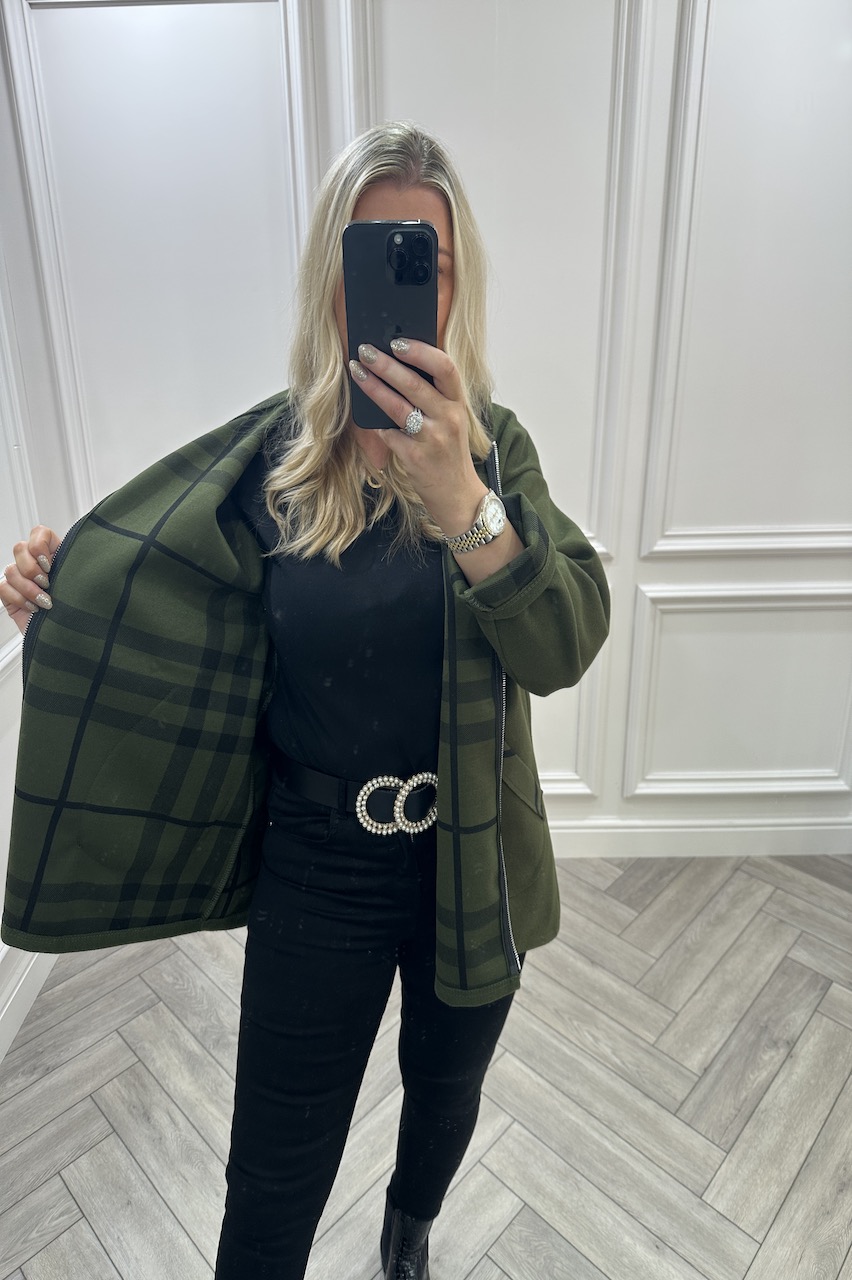 Khaki  Bianca Check Hooded Jacket