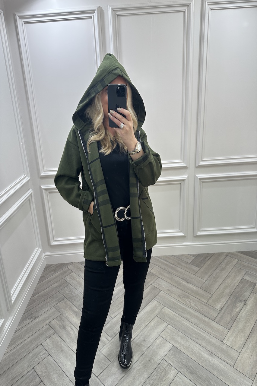 Khaki  Bianca Check Hooded Jacket