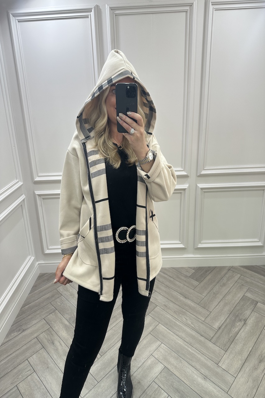 Beige Bianca Check Hooded Jacket