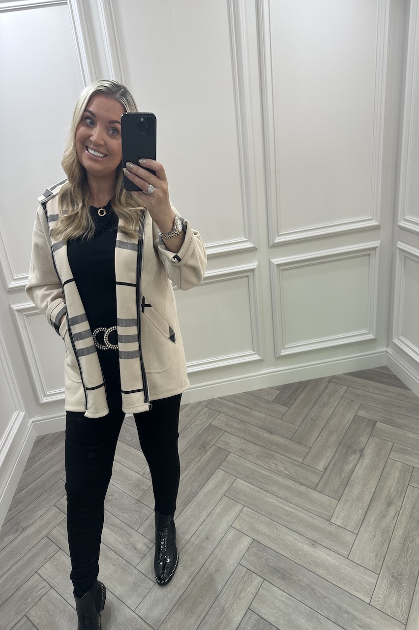 Beige Bianca Check Hooded Jacket