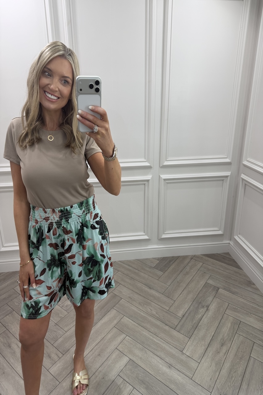 Sage Petal Floral Elasticated Shorts