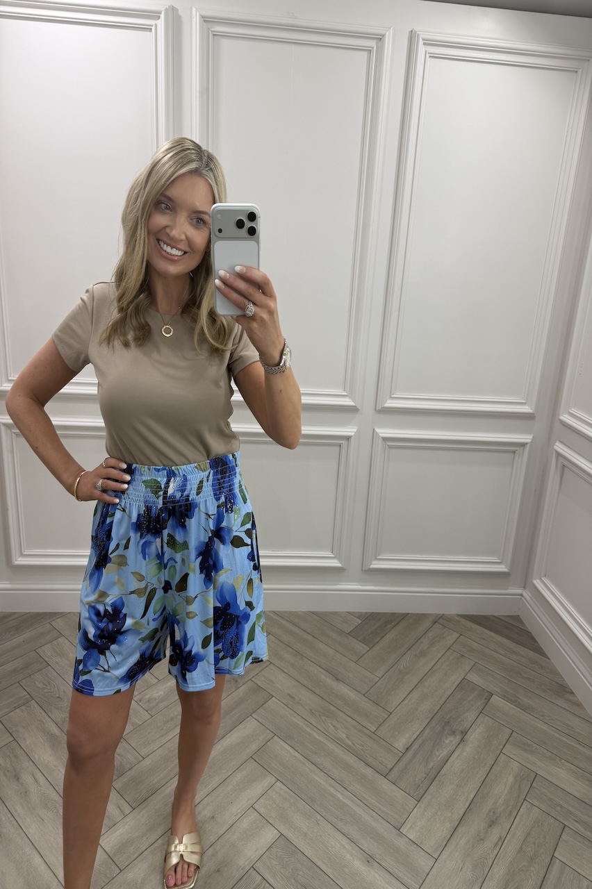 Blue Petal Floral Elasticated Shorts