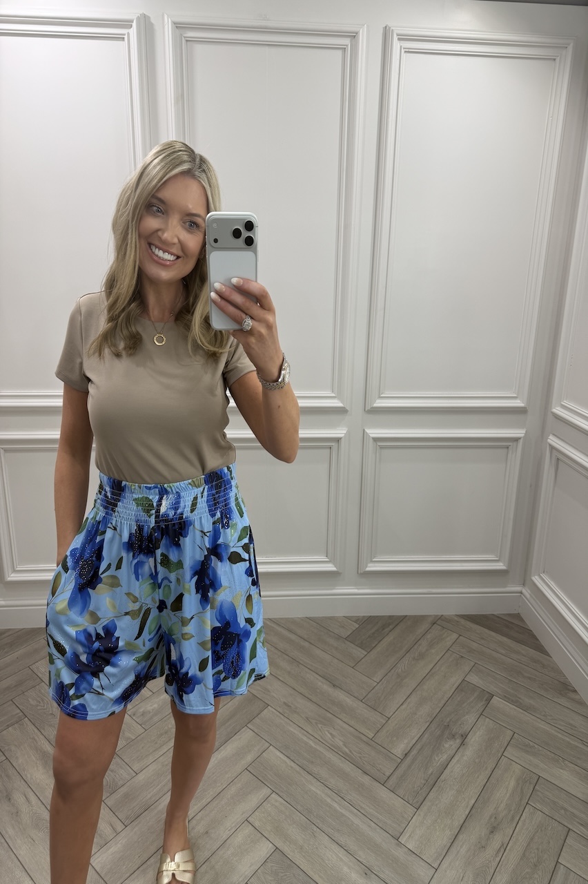 Blue Petal Floral Elasticated Shorts
