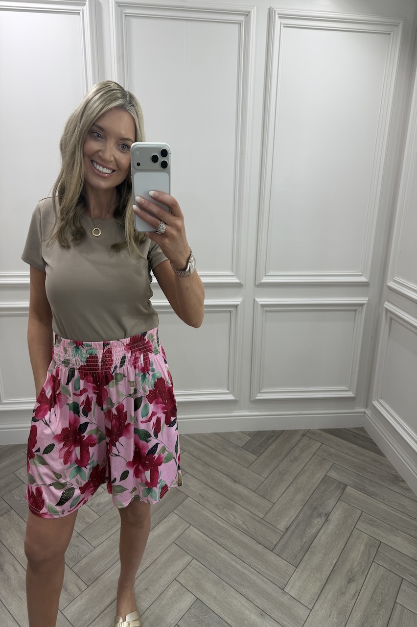 Pink Petal Floral Elasticated Shorts