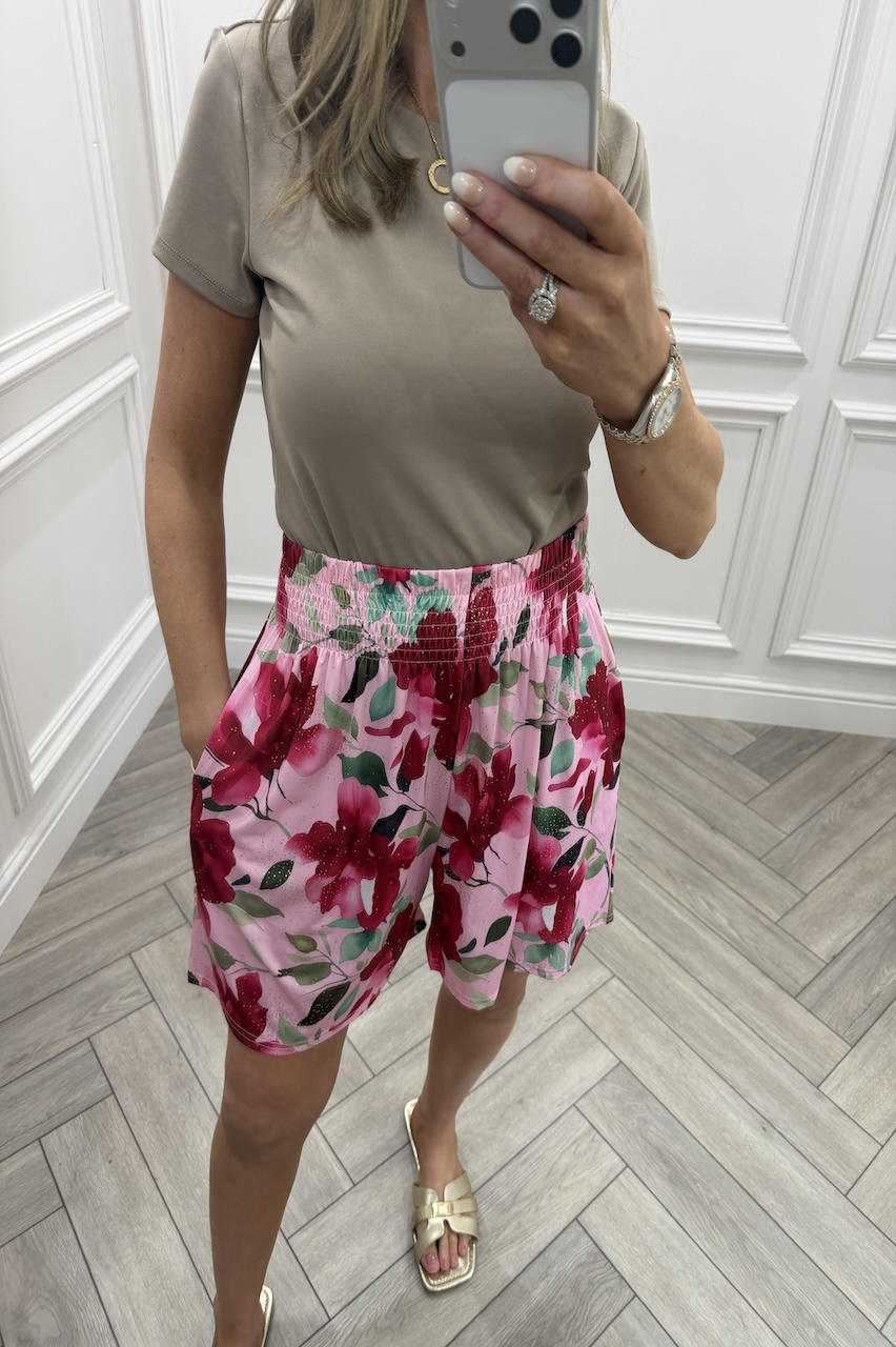Pink Petal Floral Elasticated Shorts