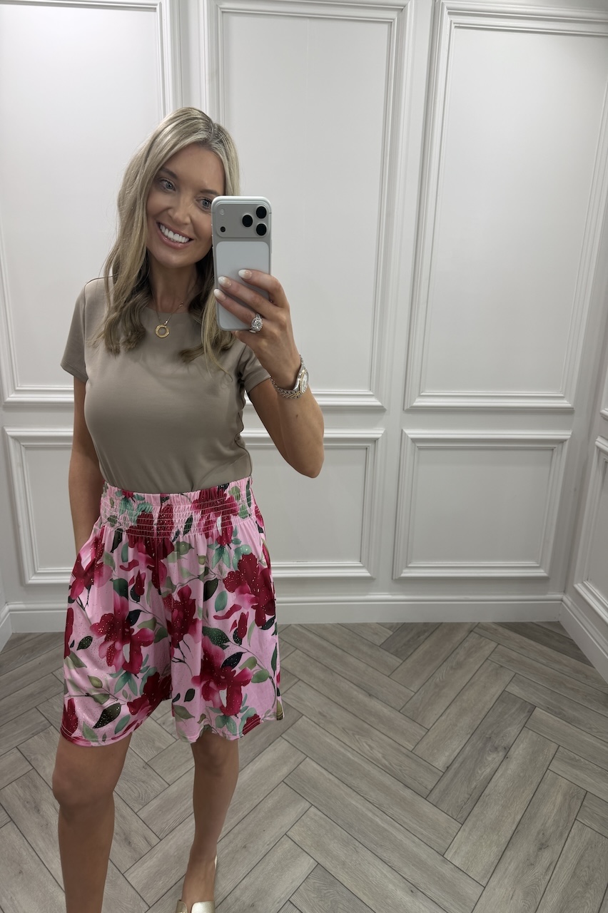 Pink Petal Floral Elasticated Shorts