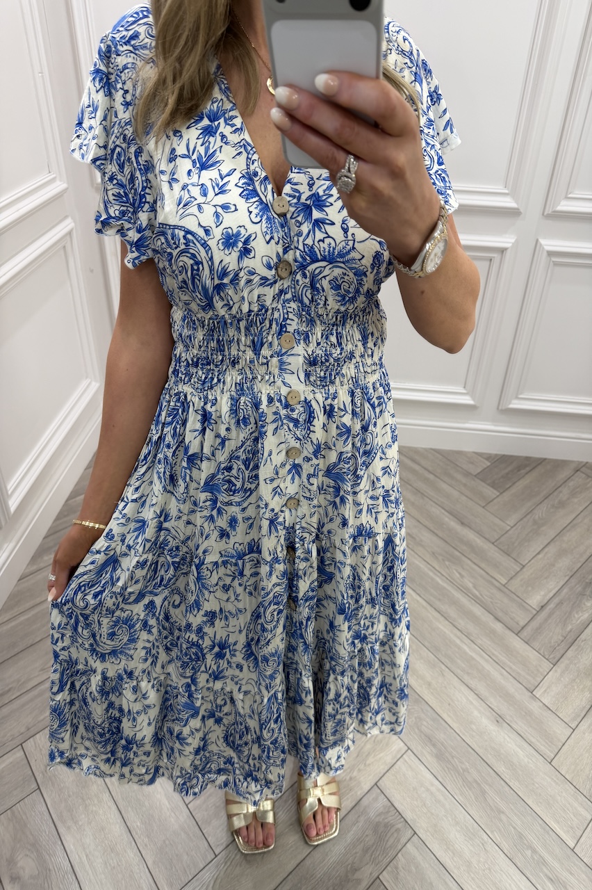 Royal Blue  Eliana Shirred Midi Dress