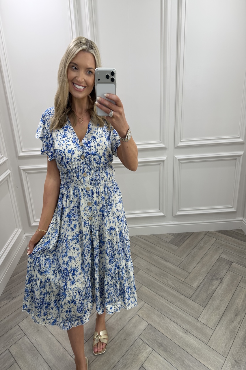 Royal Blue  Eliana Shirred Midi Dress