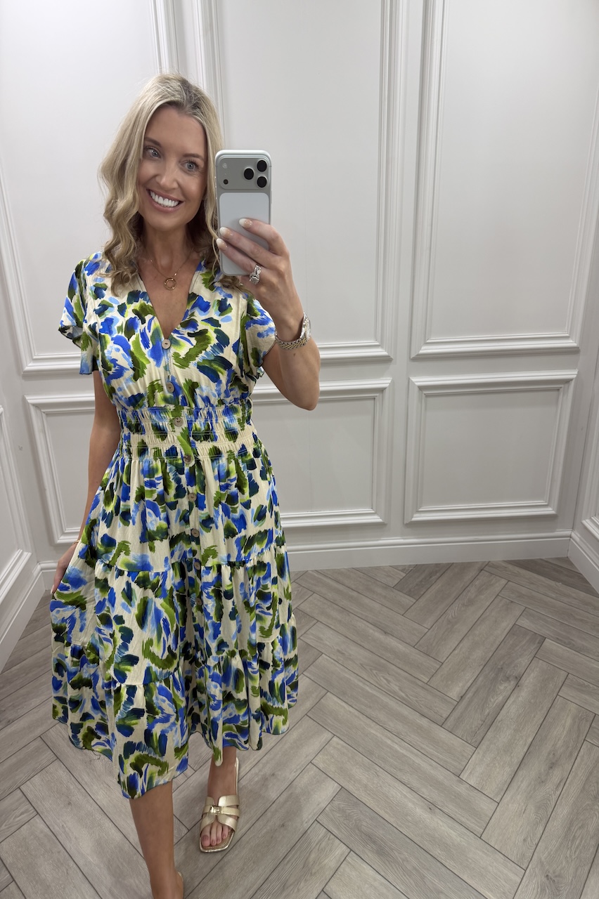 Royal & Green Genesis Shirred Midi Dress