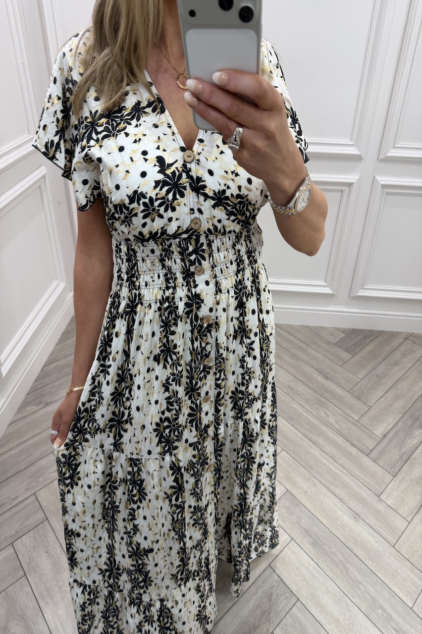 Black Ayla Shirred Maxi Dress