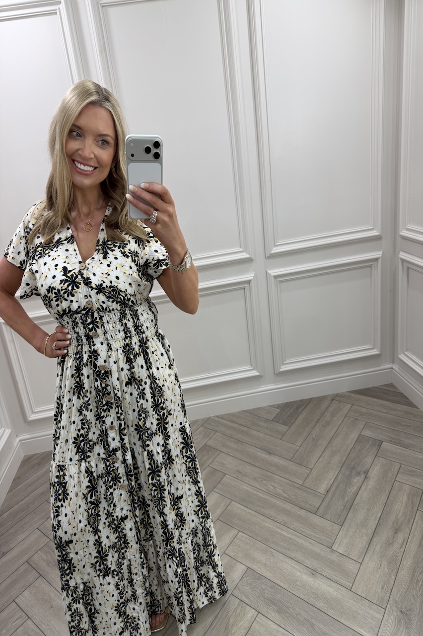 Black Ayla Shirred Maxi Dress