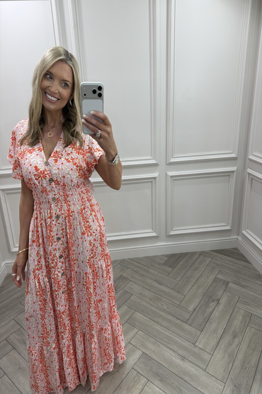 Orange Ayla Shirred Maxi Dress