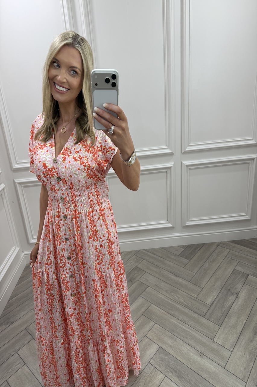 Orange Ayla Shirred Maxi Dress