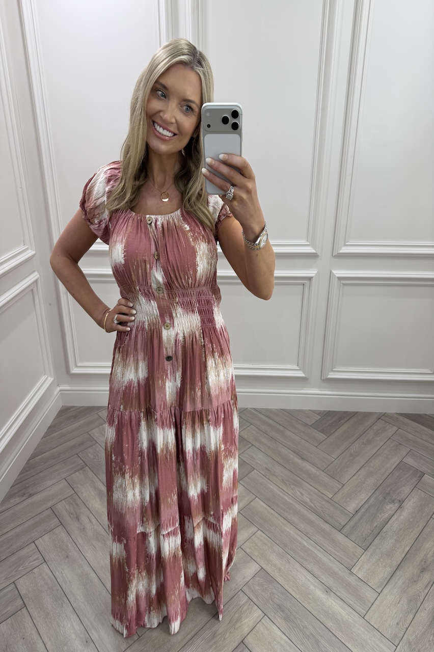Dusky Pink Matilda Shirred Maxi Dress