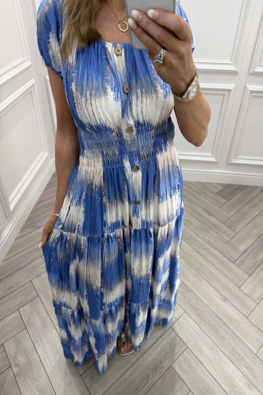 Blue Matilda Shirred Maxi Dress