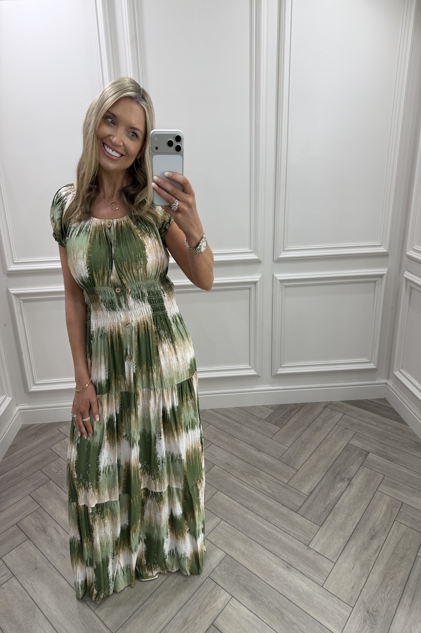 Green Matilda Shirred Maxi Dress