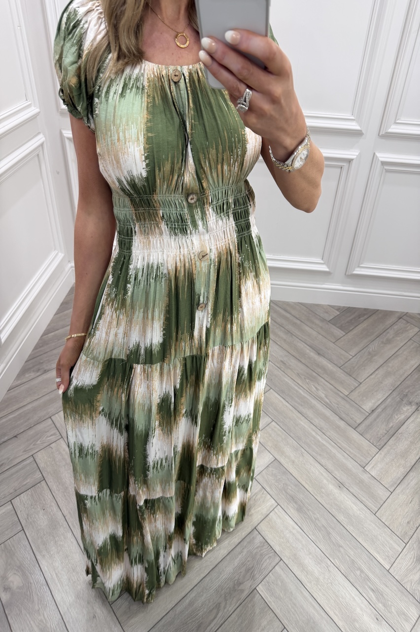 Green Matilda Shirred Maxi Dress