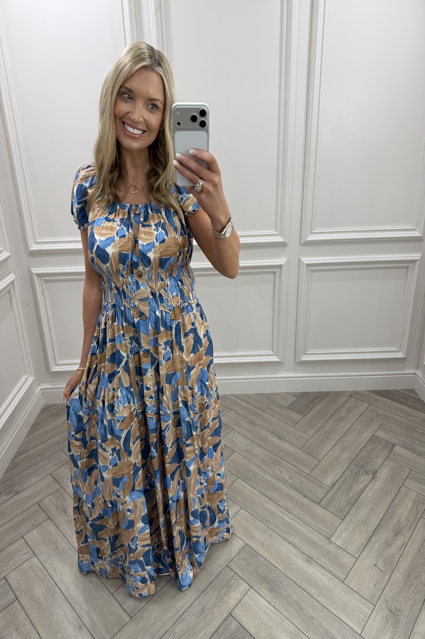 Royal & Tan Celia Shirred Maxi Dress