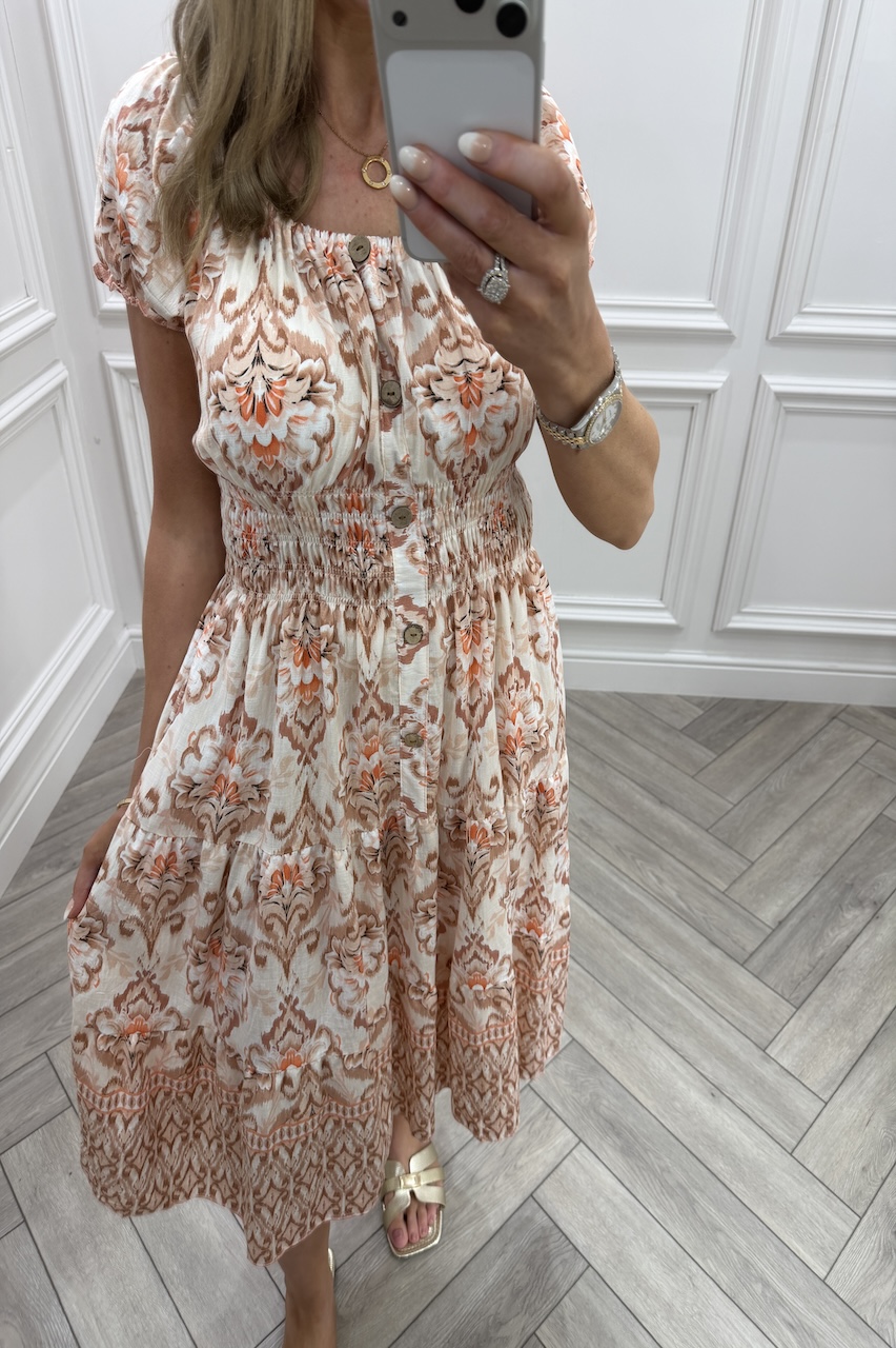 Cream Yasmin Floral Shirred Dress