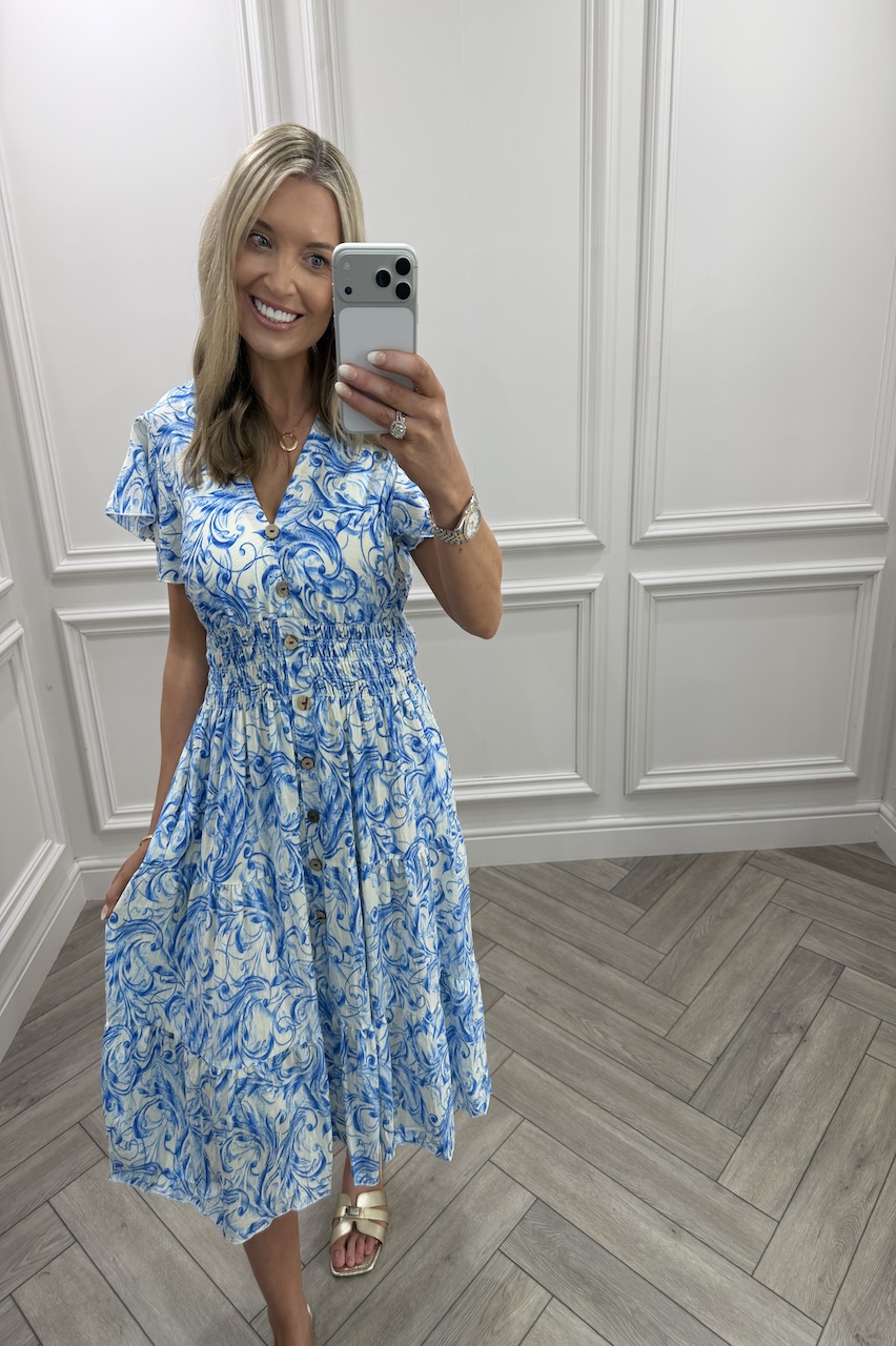 Blue Juniper Shirred Dress