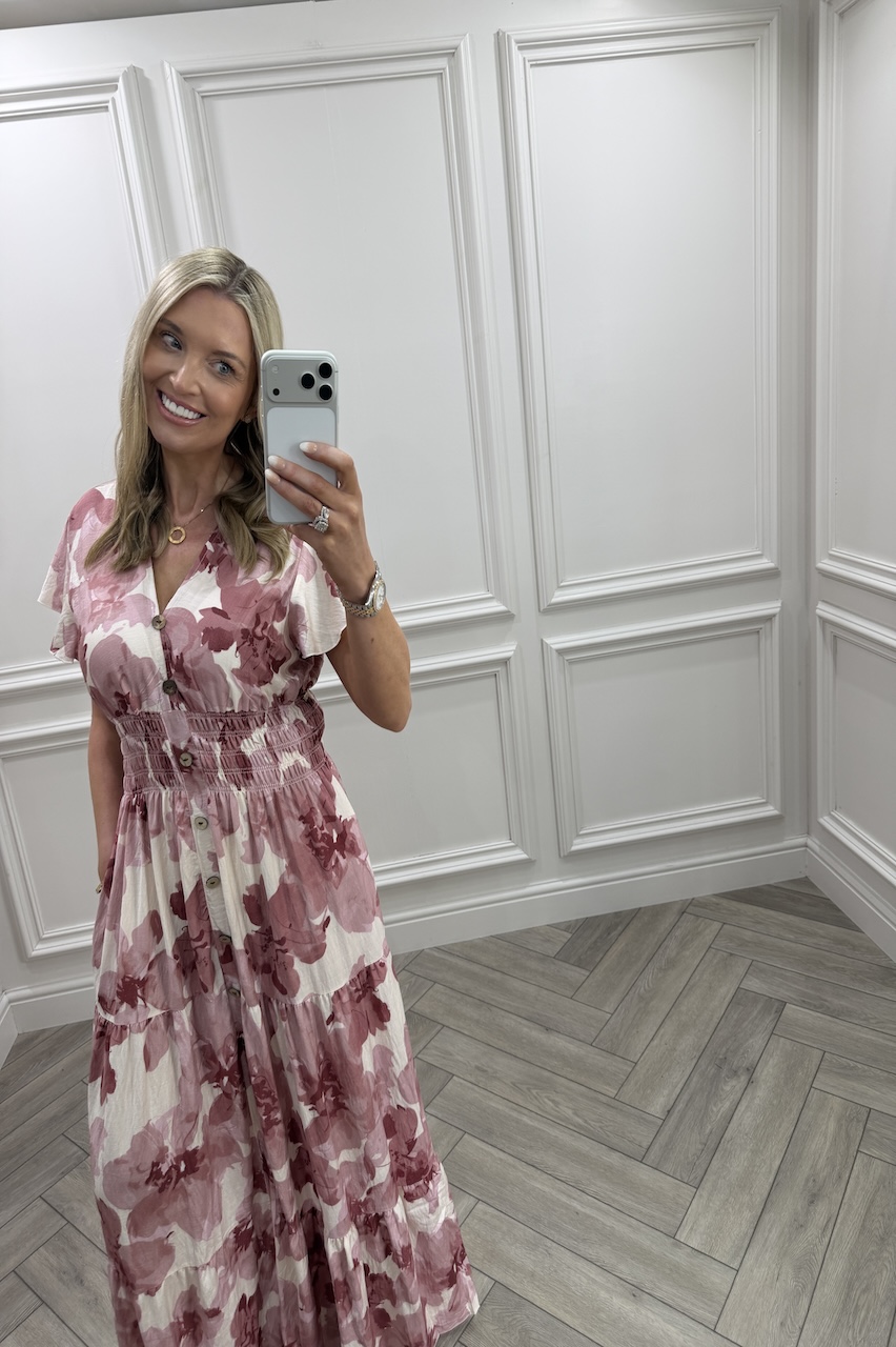 Pink Poppy Shirred Maxi Dress