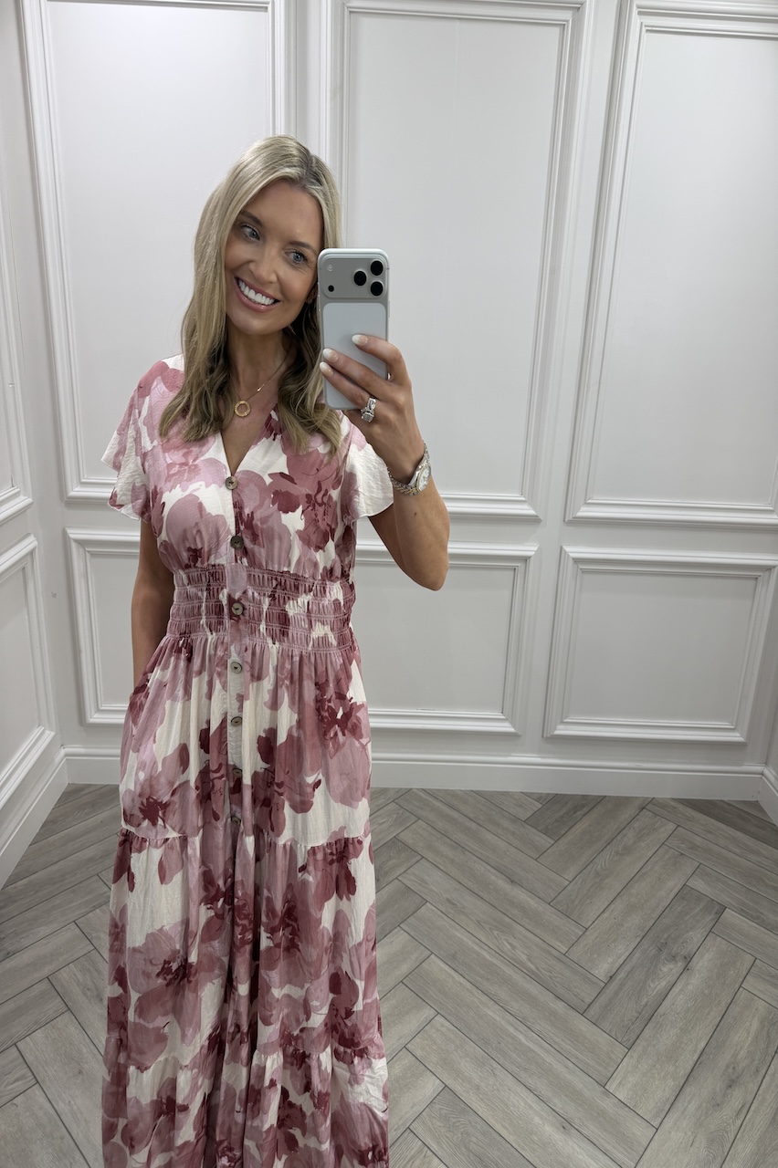 Pink Poppy Shirred Maxi Dress