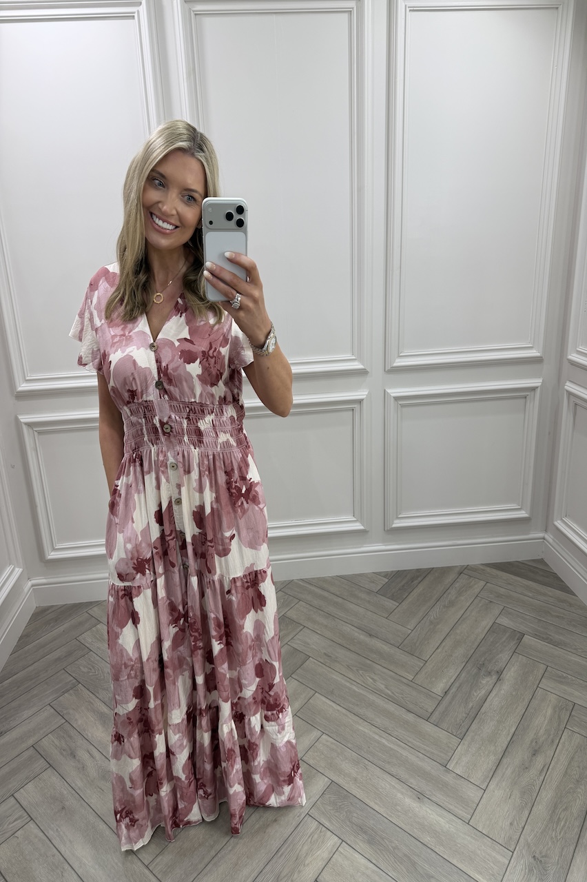 Pink Poppy Shirred Maxi Dress
