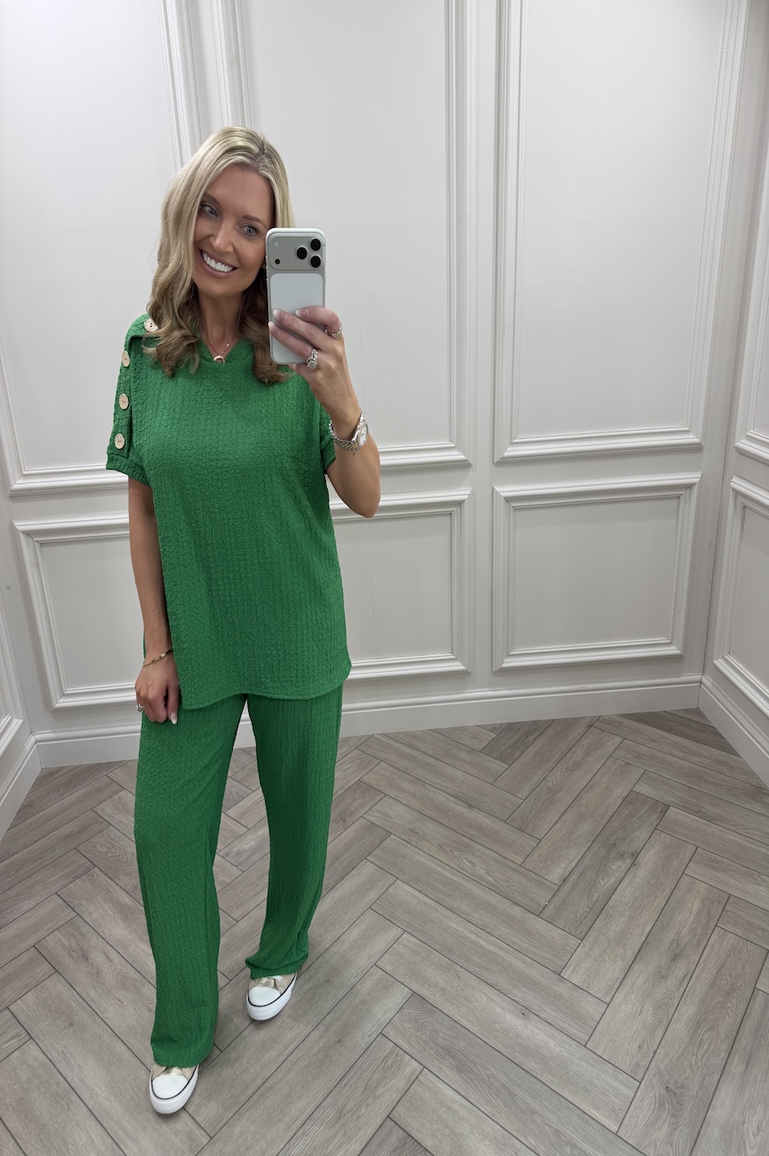 Green  Autumn Gold Button Trouser Set