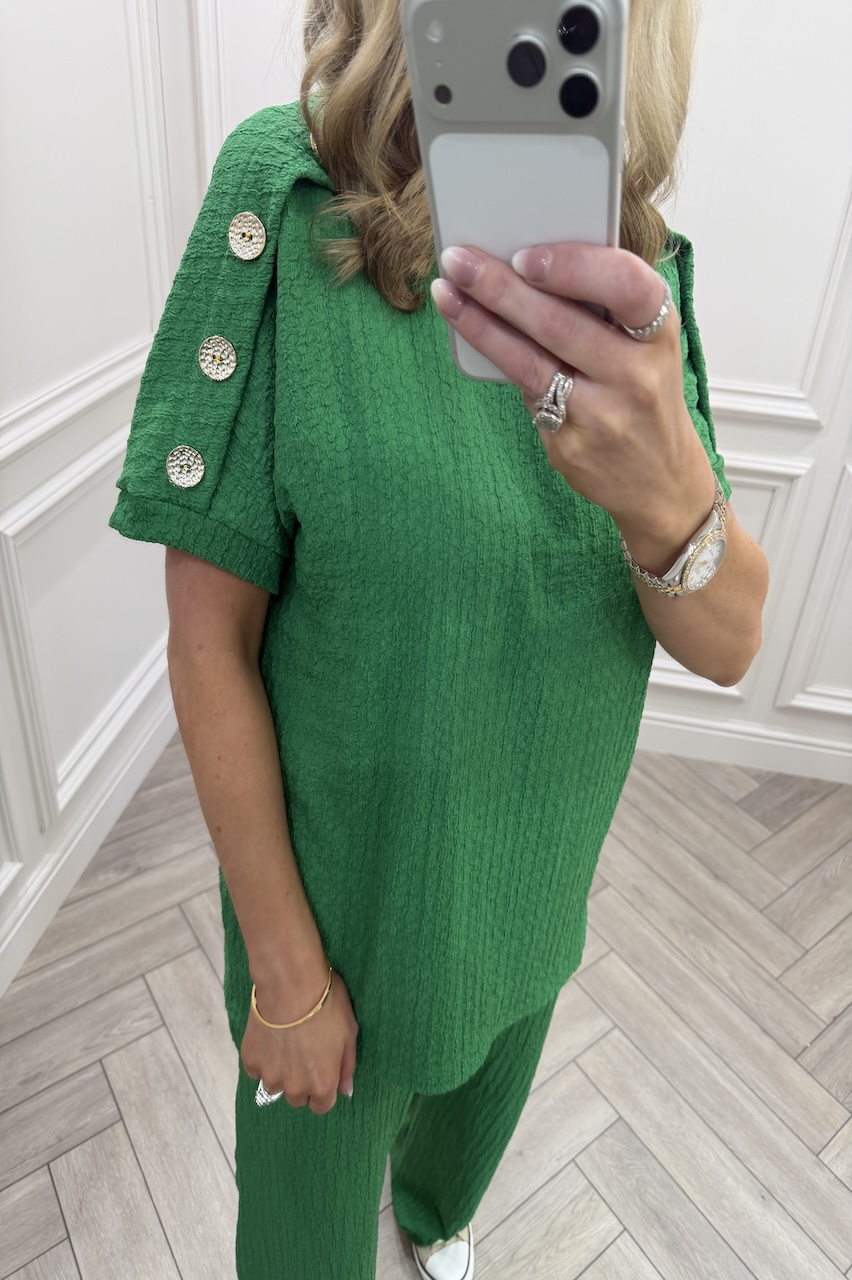 Green  Autumn Gold Button Trouser Set