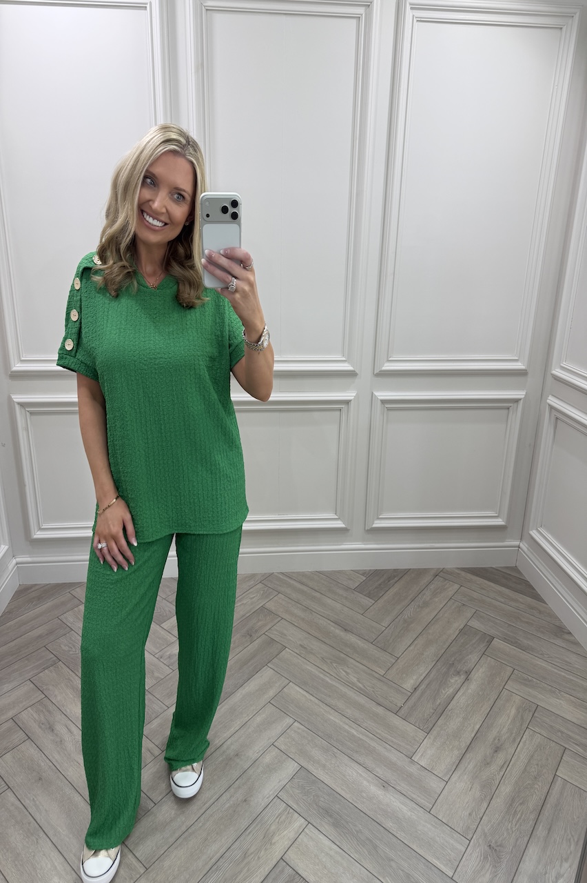 Green  Autumn Gold Button Trouser Set