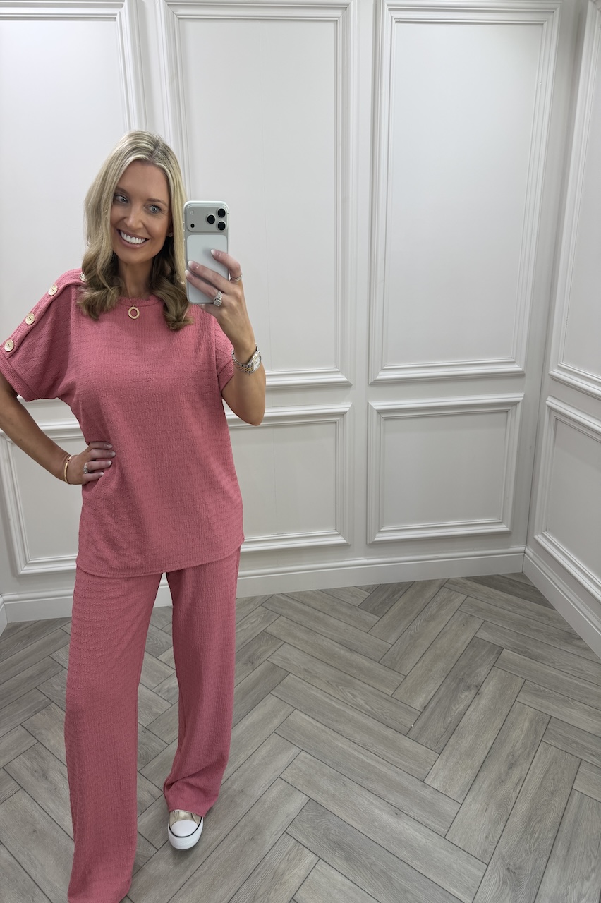 Blush Pink  Autumn Gold Button Trouser Set