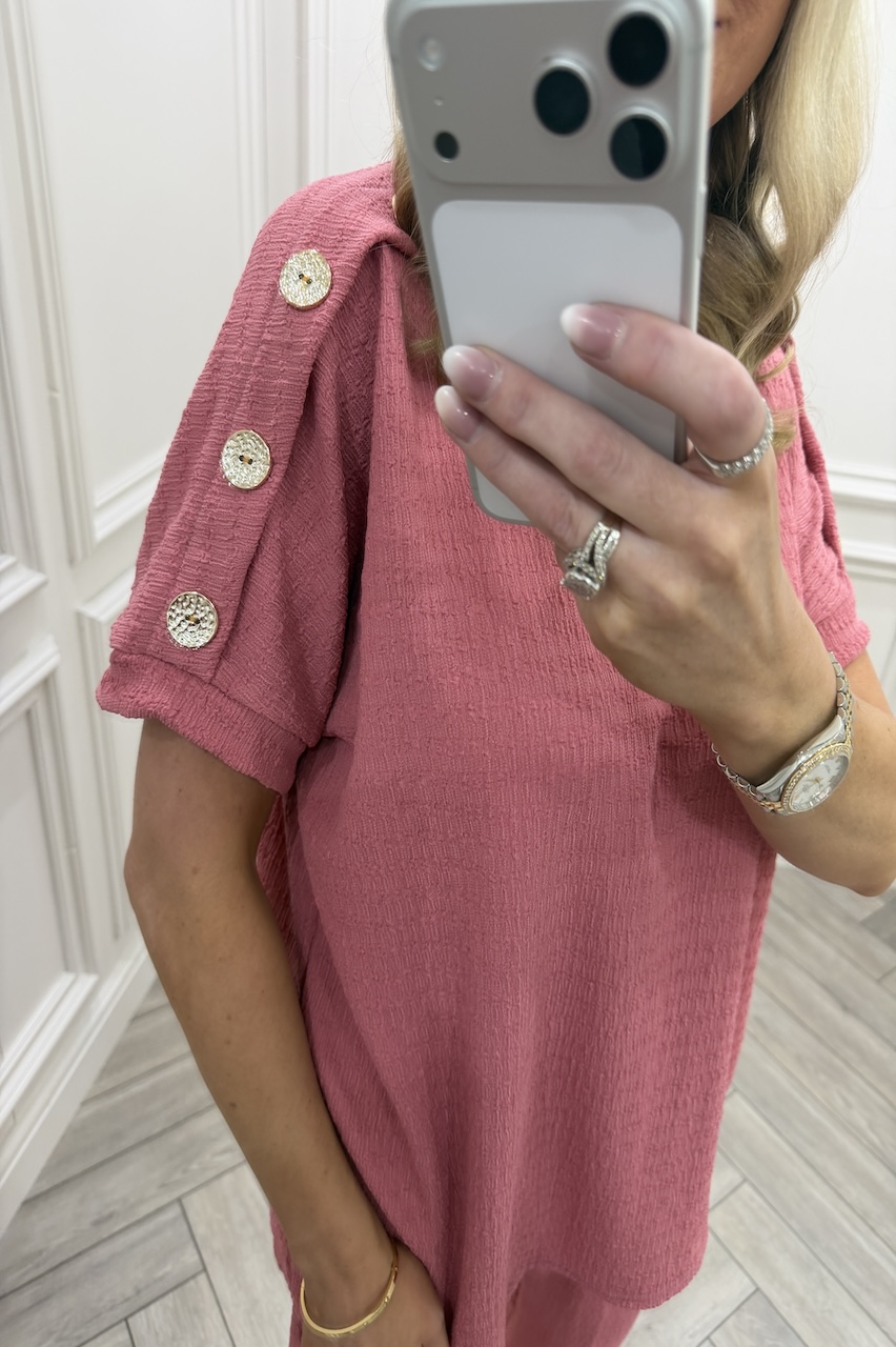 Blush Pink  Autumn Gold Button Trouser Set
