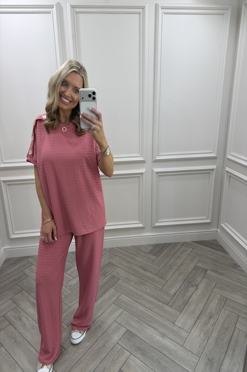 Blush Pink  Autumn Gold Button Trouser Set