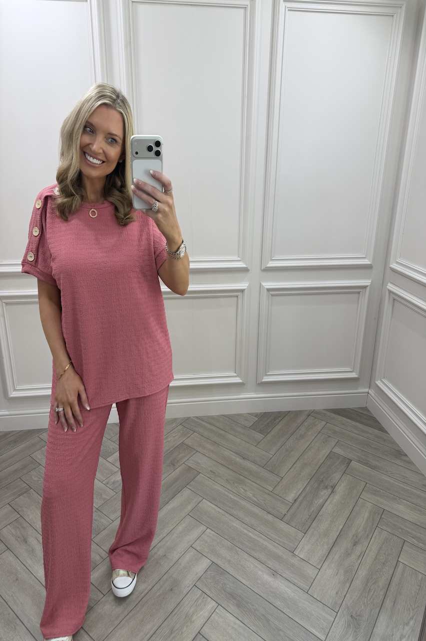 Blush Pink  Autumn Gold Button Trouser Set