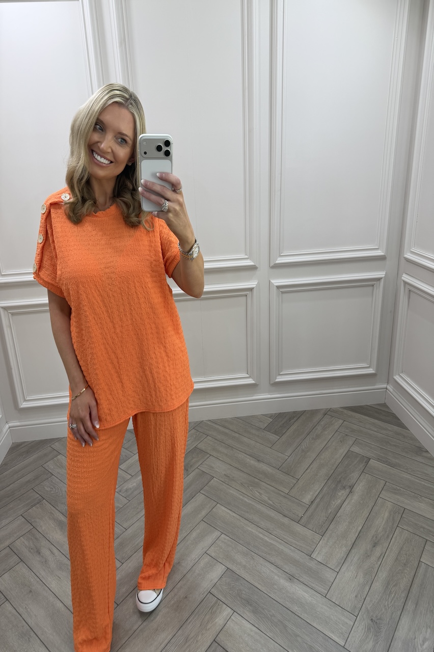 Orange  Autumn Gold Button Trouser Set