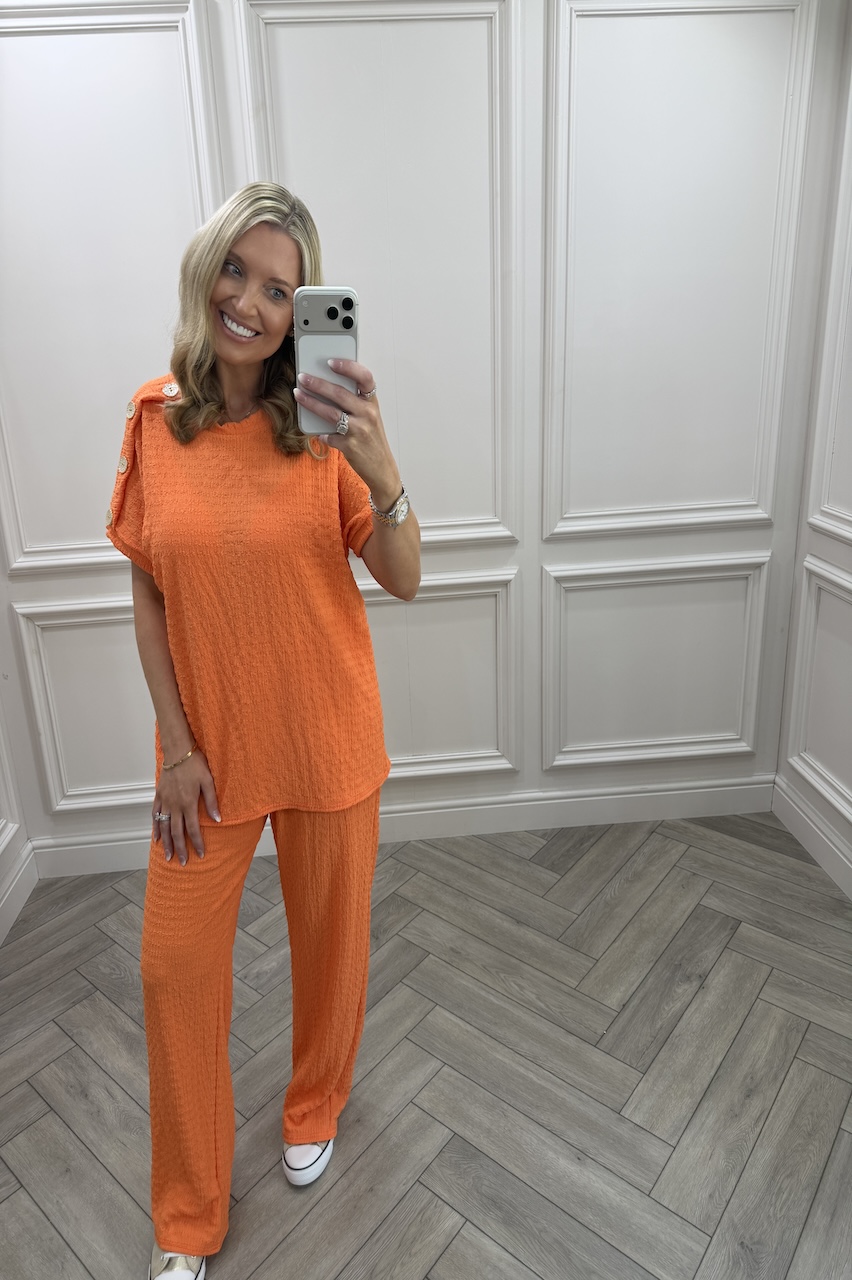 Orange  Autumn Gold Button Trouser Set