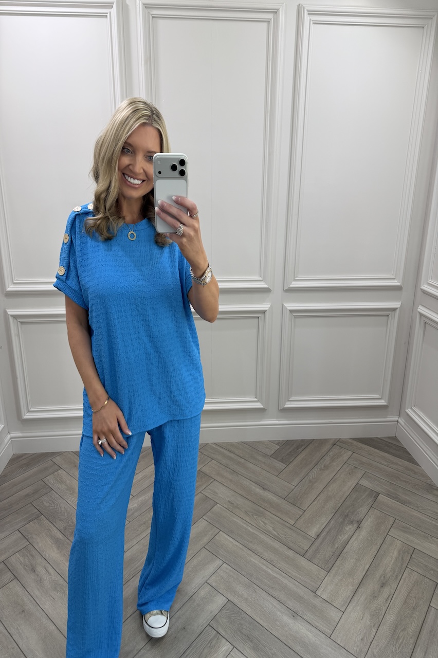 Blue Autumn Gold Button Trouser Set