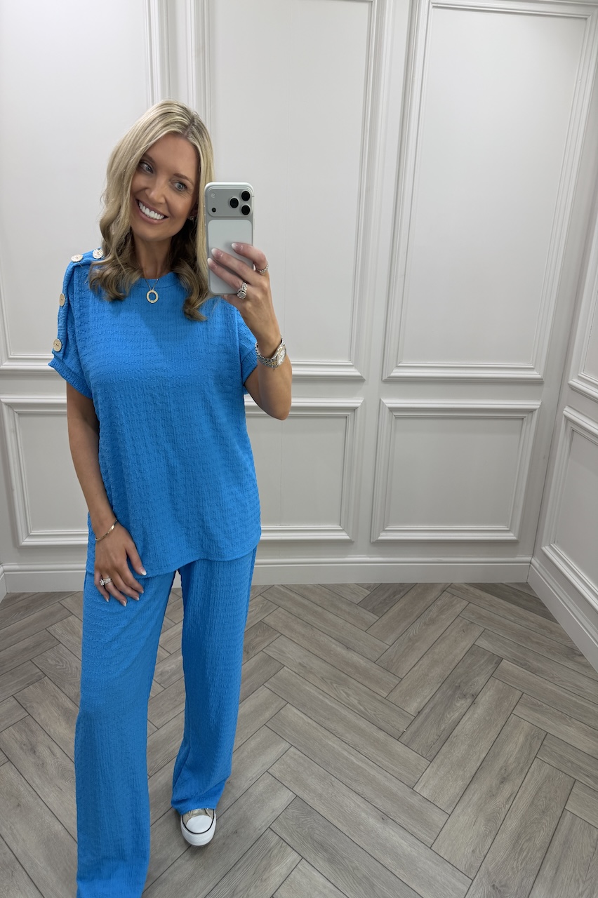 Blue Autumn Gold Button Trouser Set