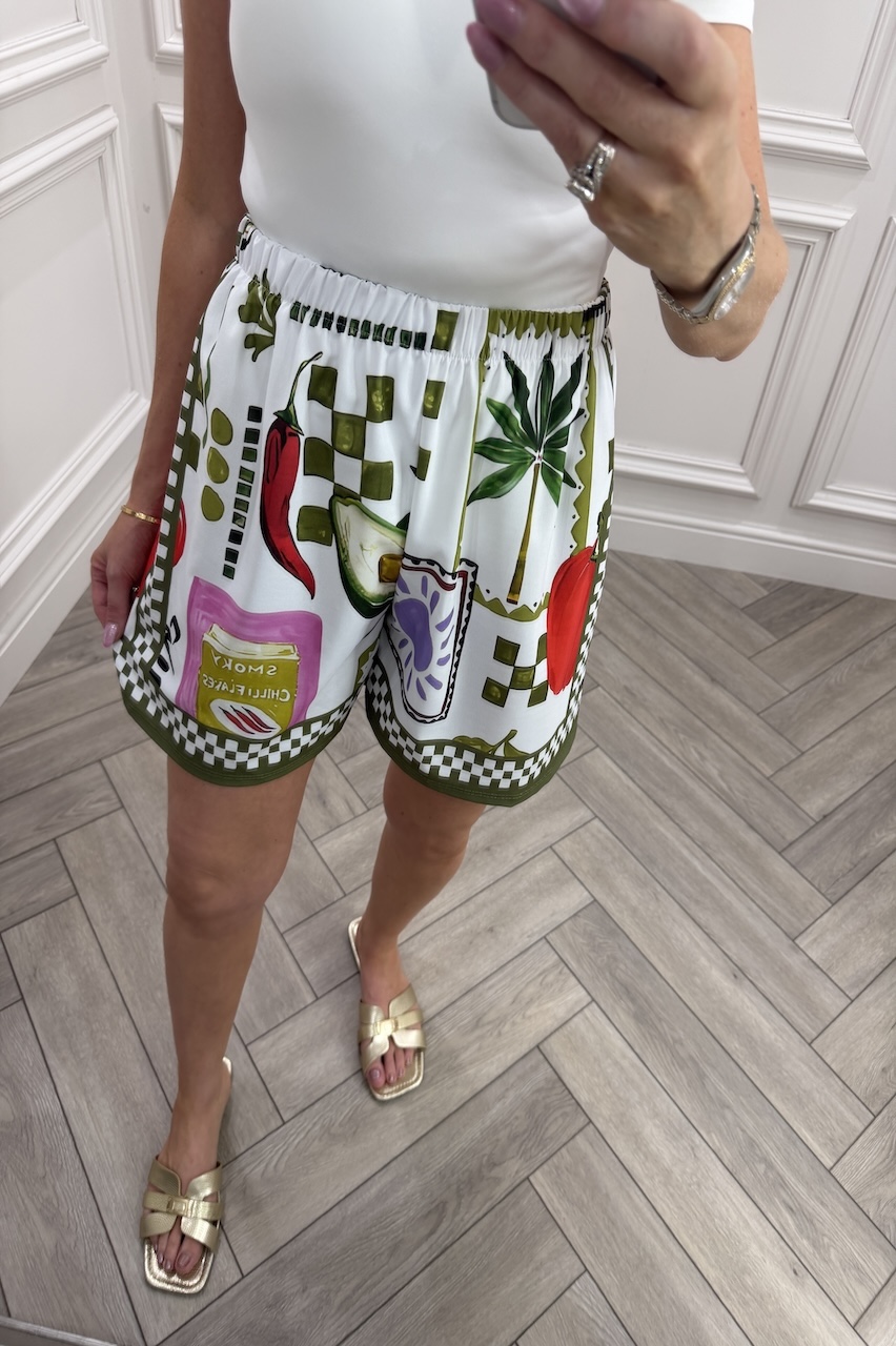 Khaki Mediterranean Print Shorts