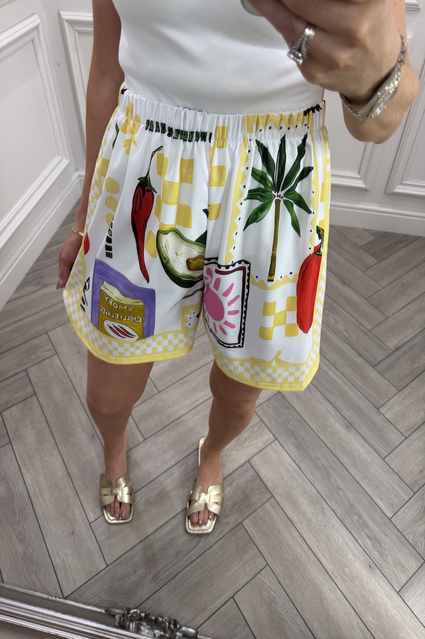 Yellow Mediterranean Print Shorts