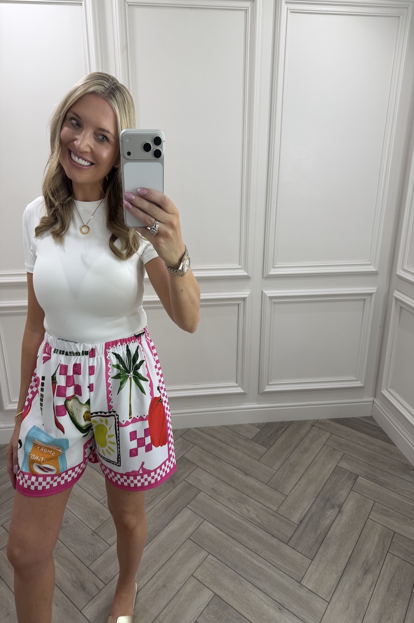 Pink Mediterranean Print Shorts